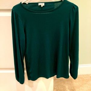 J Crew puffed sleeved, green, top. Size small and in new, hardly used condition.